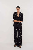 East New Women's Fashion Casual Chiffon Print Blouse Broad Leg Trousers