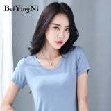 Cotton V-neck Tshirt Female Korean Hipster Basic Short Sleeve T-shirt Women Harajuku Casual Vintage Tee Shirts
