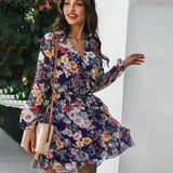 Dress Black Vintage Ladies A Line Fashion Flroal Print Ruffle Clothes For Women Retro Dresses New Arrival 2021