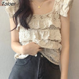 Women Summer New Chic Solid Elegant Sweet Simple Fashion Hollow Out All-match Sexy Design Tender Female Daily Ulzzang