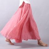 Elegant High Waist Linen Maxi Skirt 2020 Summer Ladies Casual Elastic Waist 2 Layers Skirts saia