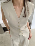 Fashion Women 2 Pcs Set Slim V-neck Single Breasted Solid Color Vest Long Sleeve Short Blazer Suit Spring 2023 New