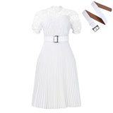 Women's Dress 2025 New Short-Sleeved Lace Splicing Folded African Dress Dress