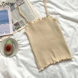 Colors Spaghetti Strap Camis Women Fungus Knitted Tank Top Sweet Korean Style Girls Chic Slim Short Undershirts