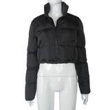 Sisterlinda Faux PU Leather Y2K Bubble Puffer Winter Warm Jacket Women Coats Long Sleeve Outerwear Zipper Casual Slim