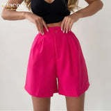 Summer Pink Shorts Women 2022 Fashion High Waist Office Shorts Ladies Streetwear Wide-Leg Classic Simple Unisex
