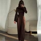 Summer New Women's Round Neck Solid Color Wide Leg Pants Commuting Leisure Suit