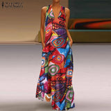 Printed Maxi Dress ZANZEA 2022 Women's Sundress Casual Summer Long Vestido Female V Neck Party Robe Femme Linen Dress