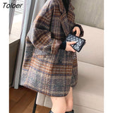 Women Autumn Winter Street Fashion Age Reduction Temperament Plaid Woolen Coat Woolen Coat Western