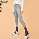Women Leggings Spring High Waist Slim Fitness Pants Solid Black Gray Cotton lined Casual Chic