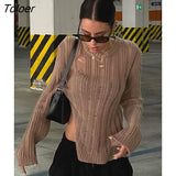 Knitted Pullover Sweaters Women Autumn High Street Casual Long Sleeve Tops Sexy Hole See Through Pullover Y2K