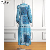 2023 Spring New Women Print Long Dress Elegant Fashion V-neck High Waist Maxi Dresses Evening Party Floral Robe