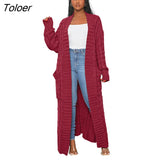 Winter Long Sleeve Knitted Sweater Cardigans Pocket Long Coat Street Elegant Jumpers Women Clothing Knit Coat