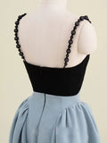 2023 Autumn Women's Dress New Fashion Beading Strap Slim Contrast Color Mid-calf A-line Dresses Elegant Female Tide