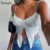 Korean Style Summer 2021 Women E Girl Sexy Black Ruched Ruffles Lace Up Tank Top Fashion Club Slim Bustier Crop