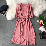 Spring New V Neck Summer Midi Long Dress Vestido De Festa Evening Party Bandage Women Casual Elegant High Waist