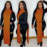 Toloer Turtleneck Side Slit Long Sweater Top 102-0-Outfit