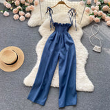 French Style Sexy Women Dress Summer 2022 Elastic Waist Pocket Temperament Elegant Solid Wide Leg Pants
