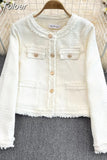 Tweed Weave Plaid Women Jacket Autumn Winter Causal Tweed Coat Office Ladies Long Sleeve Single-Breasted Suit