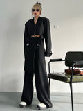Wide Leg Pants Irregular Two Piece Suit New Lapel Long Sleeve Black Loose Fit Women Fashion Spring Autumn 2023