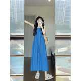 Gentle And Casual Retro Elegant Blue Dress 2025 Summer New Fashion Design Feel Sleeveless Long