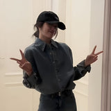 Blue Denim Set Girl 2025 New Korean Age-Retro-Aldenoline Shirt Shorts Two