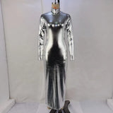 Toloer Women's Wear 2023 High Neck Long Sleeve Waist Show Thin Bag Hip Middle Long Dress Women's Dress-Outfit