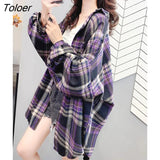 Sleeve Shirts Women Plaid Casual 3XL Loose Vintage Harajuku Tunic Tops Elegant Retro All-match Korean Style Spring