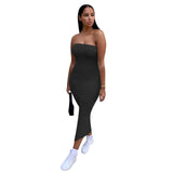 Sexy Solid Color Tube Top Bodycon Dress Women Clothing Summer 2021 Party Clubwear Maxi Dresses