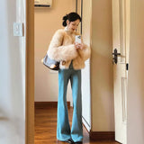Wind Blue High-Rise Horn Jeans Women 2025 Autumn And Winter Hottie Slim Slim Taut Long