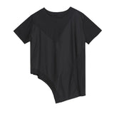 Women Back Hem Irregular Big Size Casual T-shirt New Round Neck Short Sleeve Fashion Tide Spring Summer 2023