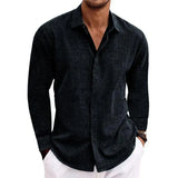Men's Linen Long-Sleeved T-Shirt Loose Sweatshirt Solid Long-Sleeved Cotton Shirt Men's Large Size Men's