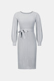 Neck Tie Waist Pleated Sweater