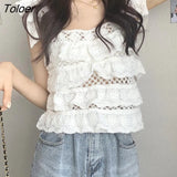 Women Summer New Chic Solid Elegant Sweet Simple Fashion Hollow Out All-match Sexy Design Tender Female Daily Ulzzang