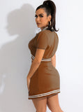 Fashion Sport Baseball Short Sleeve Crop Top And Slit Skirt 2 Piece