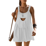Women Tennis Dress Summer Casual Solid Color Sleeveless Open Back Athletic Mini Dresses with Pockets Sports Workout Golf
