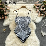Treny Print Top Women's Sexy Backless Strap Camis Scarf Tie Crop Top Beach Holidays Sexy All-matching Summer