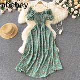 New Fashion Floral Robe Print Long Dress Ruffle Maxi Sundress Bohemian Women Summer Sexy Casual Elegant Strapless
