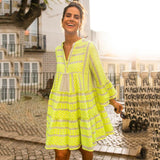 Europe and The United States New Loose V-neck Print Dress Holiday Vacation Geometric Striped Casual Beach Dress
