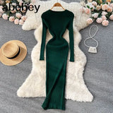 Women Autumn Knitted Dress O Neck Sexy Slim Elastic Oversized Basic Bodycon Long Dress Winter knit Warm Sweater