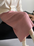 Women's Pit Striped Straight Pink Skirt Solid Color Autumn Winter High Waist Hip Wrap