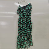 TWOTWINSTYLE Sexy Print Floral Sling Dress For Women V Neck Short Sleeve High Waist Colorblock Midi Dresses Female Summer