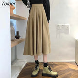 Korean Style High Waist Long Skirts for Women Zipper Pleated Women's Midi Skirt Autumn 2023 Solid Color A Line