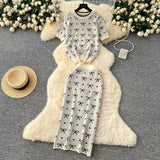 Suit Women's 2025 Summer High-End Round-Neck Short-Sleeved Bow Print Top High-Waisted Hip