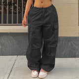 Wide Leg Baggy Sewn Pocket Streetwear Women Low Rise Pants White Hip Hop Trousers Techwear