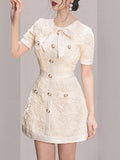 TWOTWINSTYLE Solid Two Piece Set Womens Round Neck Short Sleeve High Waist Minimalist Mini Dresses Female Summer Clothing