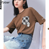 Women T-shirts 2022 Summer Short Sleeve O Neck Loose Tees Bear Embroidery Pure Cotton Breathable Casual Chic