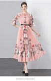 Exquisite Dress Women 2025 New Lazy Wind Collar Mid-Sleeves To Close The Waist Temperament 100-Fold Printing