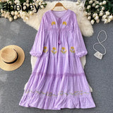 Women Summer Bohemian Casual Loose Midi Dresses Flower Embroidery White Color Zaful Boho Street Vestidos Elbise Traf