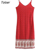 Backless Split Floral Printed Summer Strap Midi Dress Sleeveless Vintage Cami Vestidos Beach Boho Casual Women Slip